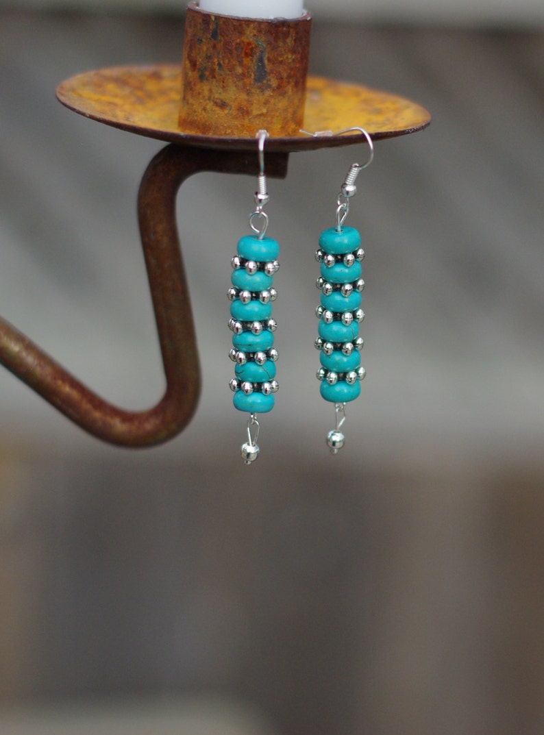 Turquoise Howlite Abacus Stone Earrings image 0