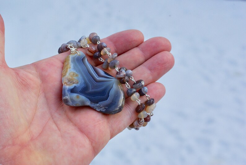 Botswana Agate Pendant Freeform Slice Stone Unisex Stone Necklace One of a Kind OOAK image 4