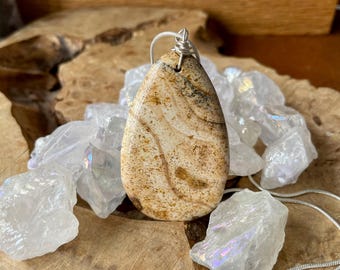 Picture Jasper Pendant ~ Earth Tones Necklace ~ Sterling Silver Serpentine Chain