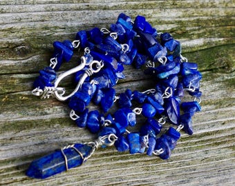 Lapis lazuli-ketting ~ chakra-hanger ~ met de hand bedraad ~ Unisex