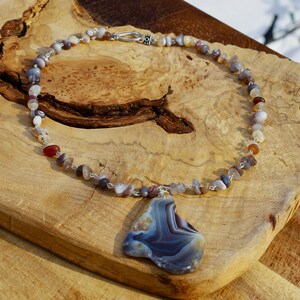 Botswana Agate Pendant Freeform Slice Stone Unisex Stone Necklace One of a Kind OOAK image 6