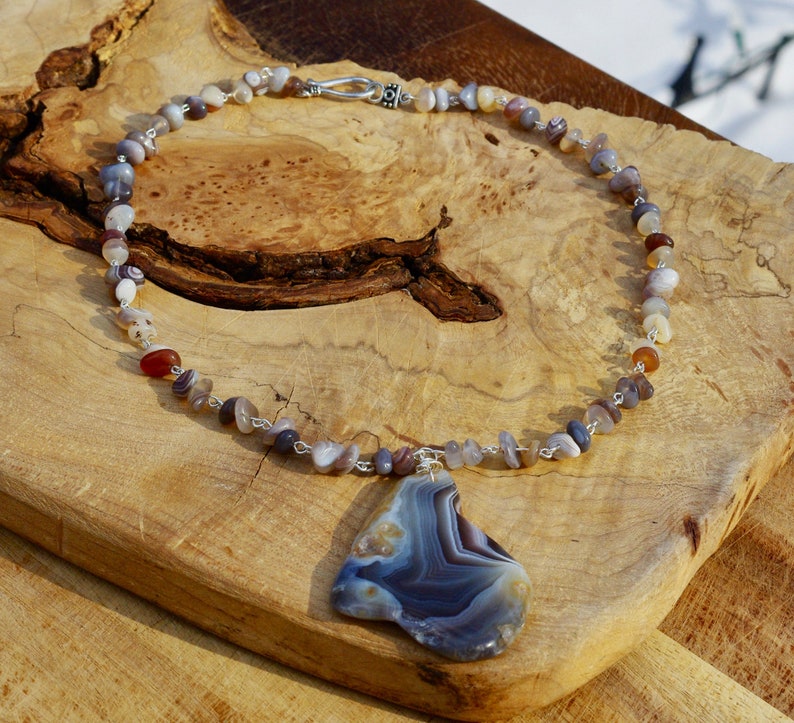 Botswana Agate Pendant Freeform Slice Stone Unisex Stone Necklace One of a Kind OOAK image 6