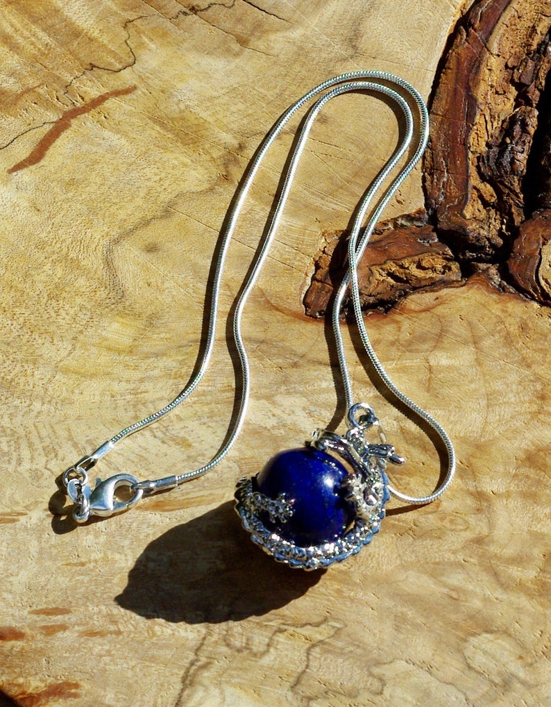 Lapis Lazuli Dragon Pendant on a Sterling Silver Chain Blue Stone Dragon Healing Crystal Chinese New Year image 4