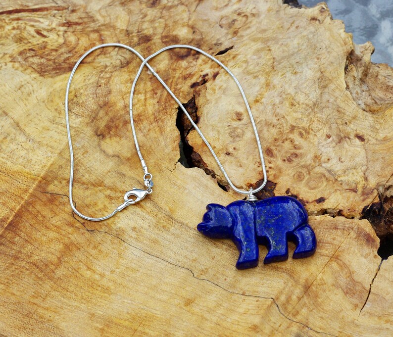 Lapis Lazuli Polar Bear Necklace Stone Bear Necklace Blue Bear image 2