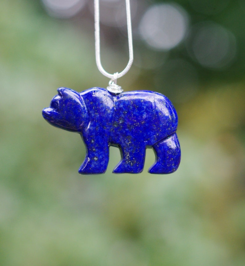 Lapis Lazuli Polar Bear Necklace Stone Bear Necklace Blue Bear image 5