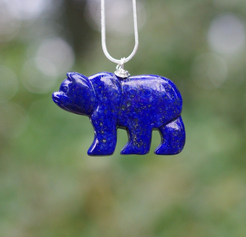 Lapis Lazuli Polar Bear Necklace Stone Bear Necklace Blue Bear image 1