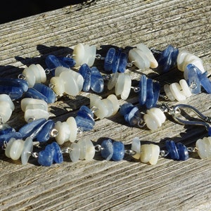 Moonstone and Kyanite Necklace Blue and White Stones Natural Crystals OOAK image 1