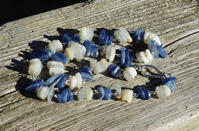 Moonstone and Kyanite Necklace Blue and White Stones Natural Crystals OOAK image 1