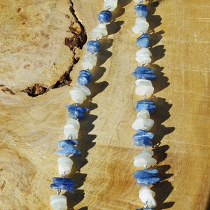 Moonstone and Kyanite Necklace Blue and White Stones Natural Crystals OOAK image 4