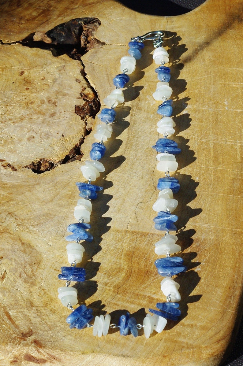 Moonstone and Kyanite Necklace Blue and White Stones Natural Crystals OOAK image 4