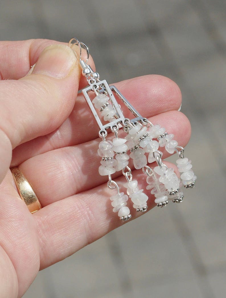 Moonstone Chandelier Earrings Iridescent Chip Stones Etsy Canada