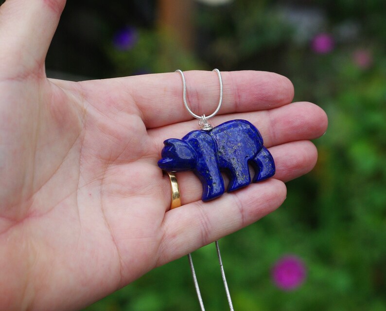 Lapis Lazuli Polar Bear Necklace Stone Bear Necklace Blue Bear image 4