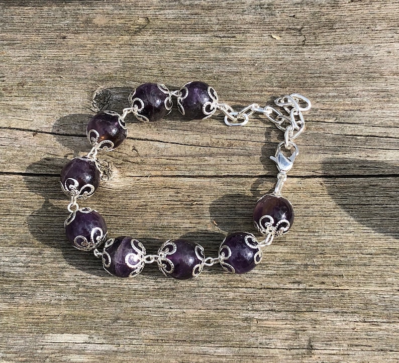 Amethyst Stone Bracelet  Ornate Statement Bracelet  Purple image 0