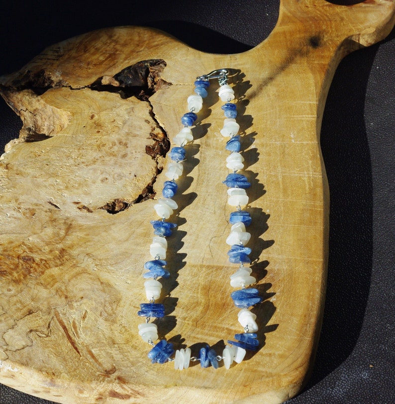 Moonstone and Kyanite Necklace Blue and White Stones Natural Crystals OOAK image 3