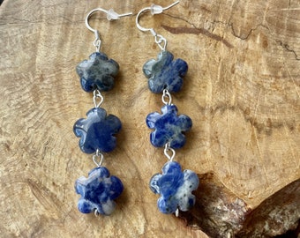 Sodalite Flower Earrings ~ Blue Stones ~ Healing Crystals ~ Dangle Earrings