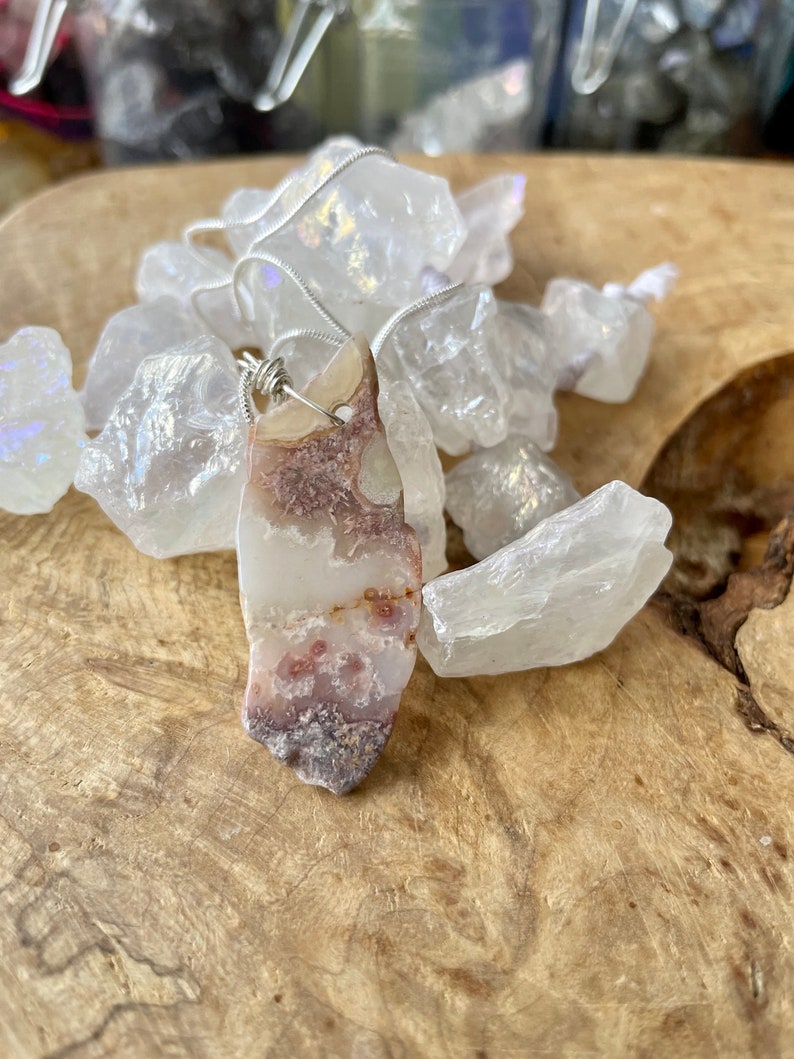 Freeform Stone Necklace Mexican Crazy Lace Agate Pendant Natural Gemstone Healing Crystal image 2