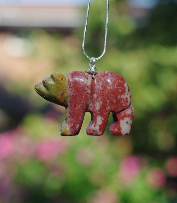 Indian Agate Stone Bear Necklace Polar 
