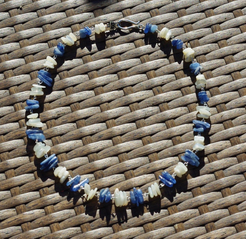 Moonstone and Kyanite Necklace Blue and White Stones Natural Crystals OOAK image 8