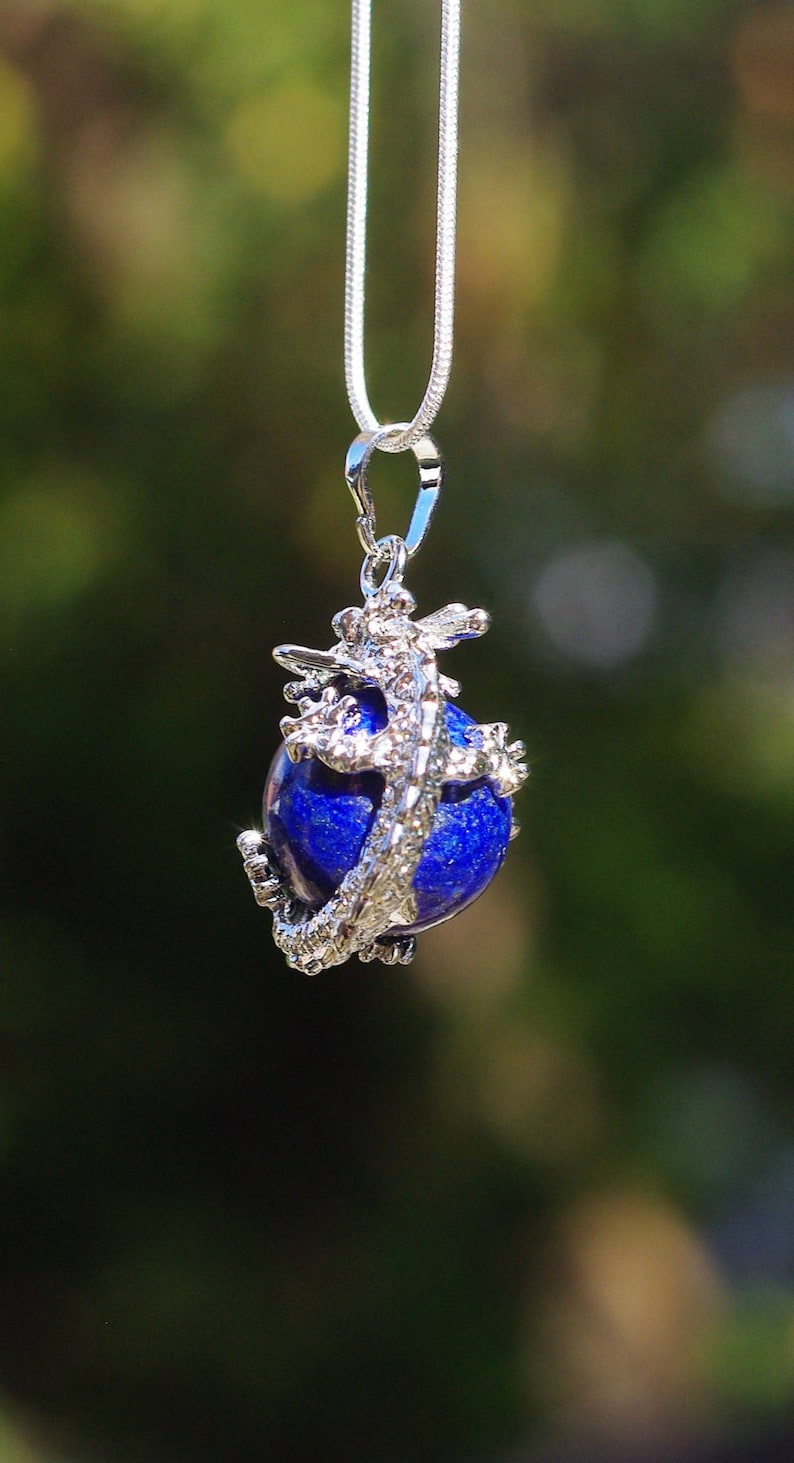 Lapis Lazuli Dragon Pendant on a Sterling Silver Chain Blue Stone Dragon Healing Crystal Chinese New Year image 8