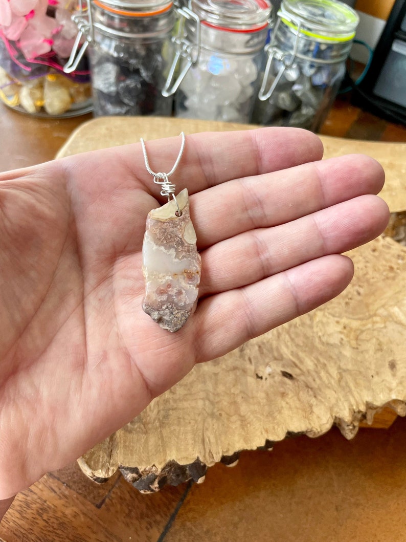 Freeform Stone Necklace Mexican Crazy Lace Agate Pendant Natural Gemstone Healing Crystal image 1