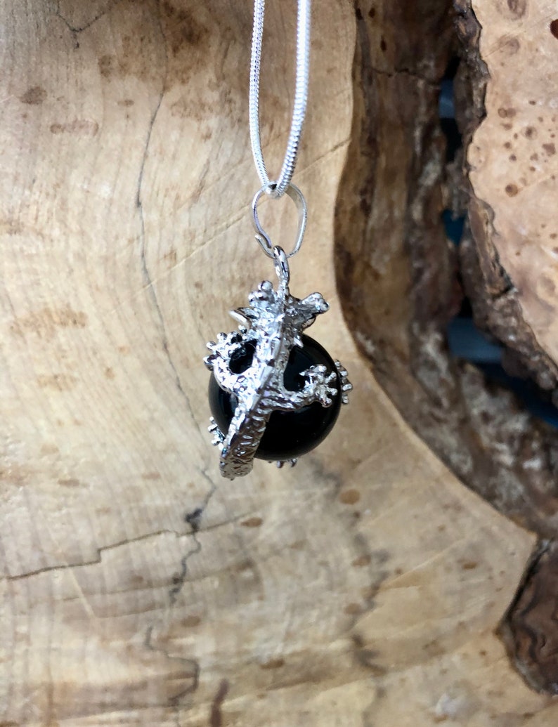 Black Onyx Necklace Dragon Pendant Gemstone Jewellery Lucky Dragon Sterling Silver Chain image 3