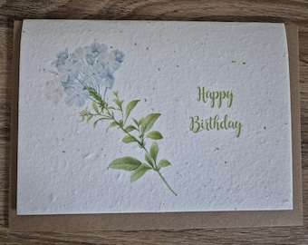Plantable Birthday Wildflower Seed card, plantable seed card, wild flower seed card, eco friendly, seed paper card, bee friendly, hydrangea,