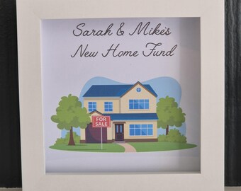 Money box frame, personalised money box, savings, new home fund, piggy bank, couple gift, letter box frame, wedding gift, travel fund,