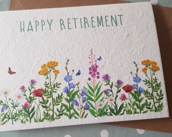 Retirement seed card, plantable seed card, wild flower seed card, eco friendly, seed paper card, bee friendly, seeded card, happy retirement