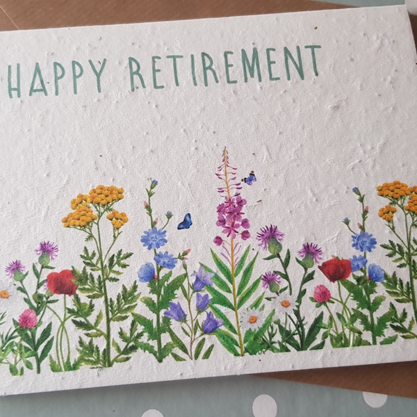 Retirement seed card, plantable seed card, wild flower seed card, eco friendly, seed paper card, bee friendly, seeded card, happy retirement