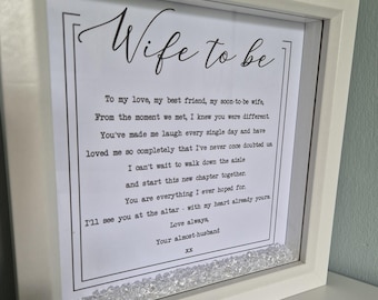 Wife to be on our wedding day, gift for wife, wedding day gift, bride present, new wife frame, wife picture, wife poem, wife wedding,