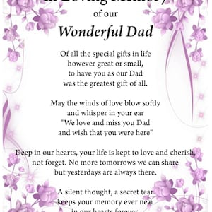 Dad in loving memory print, funeral poem, missing you, bereavement, heaven print, grief poem, dad in heaven,