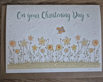 Plantable christening card, plantable seed card, wild flower seed card, eco friendly, seed paper, bee friendly, seeded card, baptism card,