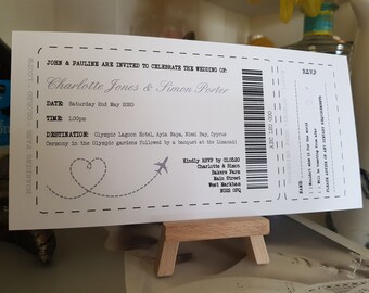 Boarding pass wedding invitations, wedding abroad, beach wedding, wedding invites, destination wedding, plane ticket invite, travel theme,