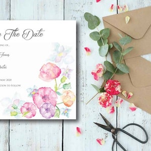 Floral Save the Date card, engaged, wedding day, keep the date, wedding stationery, invitations, invites, save the date,pretty save the date