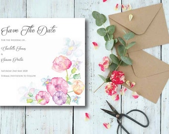 Floral Save the Date card, engaged, wedding day, keep the date, wedding stationery, invitations, invites, save the date,pretty save the date