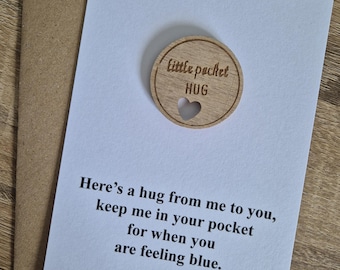Pocket hug, token gift, thinking of you, you've got this, positivity gift, sending hugs, friend gift, wooden heart, postal gift, brave gift,