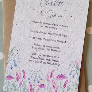 Invito a nozze in carta di semi, matrimonio primaverile, matrimonio estivo, invito con fiori, inviti di nozze botanici, bel matrimonio, piantabile