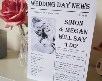 Wedding Newspaper, wedding stationery, church wedding, hymn booklet, wedding day, order of the day, wedding programme, order of service,