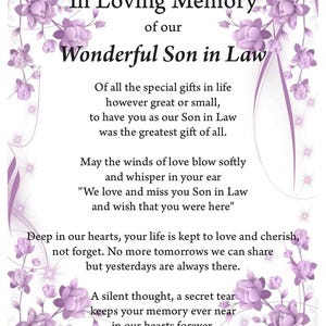 Impresión de recuerdo amoroso de yerno, impresión conmemorativa, impresión digital, descarga digital, poema fúnebre, seres queridos en el cielo, impresión A4,