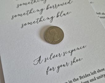 Srebrna sześciopensówka, coś starego, coś nowego, amulet ślubny, prezent dla przyszłej panny młodej, sześciopensówka do buta, wieczór panieński, prezenty na wieczór panieński, szczęście,