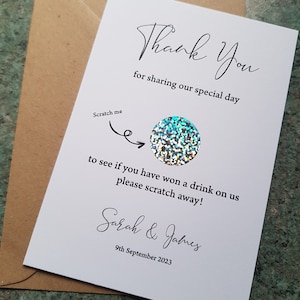 Gagnez un verre, un cadeau de mariage, une carte à gratter, une carte à gratter de mariage, un cadeau d'invité à un mariage, un jeton de mariage, un cadeau, un bon pour une boisson,