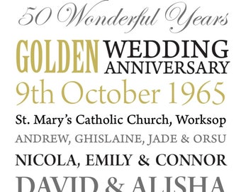 Golden Wedding Anniversary gift, wedding anniversary gift, personalised gift, silver wedding, Keepsake gift, anniversary gift, 50 years