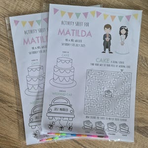 Wedding activity sheet, kids colouring, children&#39;s activity pack, wedding favours, wedding activity table, activity for children