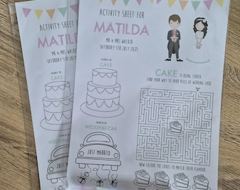 Wedding activity sheet, kids colouring, children's activity pack, wedding favours, wedding activity table, activity for children