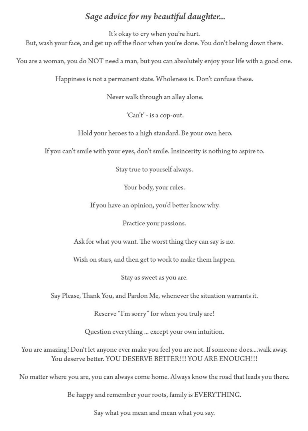 Sage Advice for My Beautiful Daughter A4 Print Daughter Gift Etsy