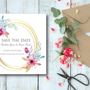 Floral Save the Date card, engaged, wedding day, keep the date, wedding stationery, invitations, invites, save the date,pretty save the date