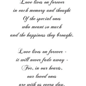 El amor vive por siempre, impresión, impresión conmemorativa, impresión digital, descarga digital, poema fúnebre, seres queridos en el cielo, impresión A4,