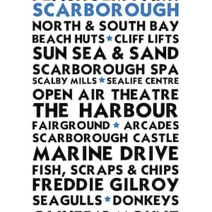 Scarborough typography print, Scarborough souvenir, Travel poster, typography print, British seaside, travel art, scarbados, Yorkshire coast