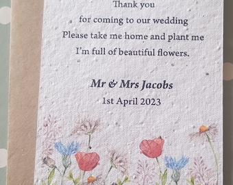 Seed paper wedding favour, plantable seed card, wild flower seed card, bee friendly, eco wedding, personalised favour, gifts for guests,