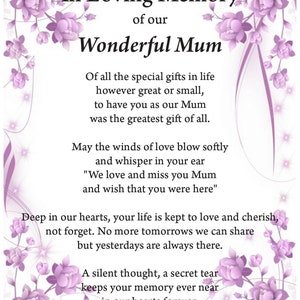 Stampa di mamma in amorevole ricordo, poesia funebre, mi manchi, lutto, stampa del paradiso, poesia sul dolore, mamma in paradiso,